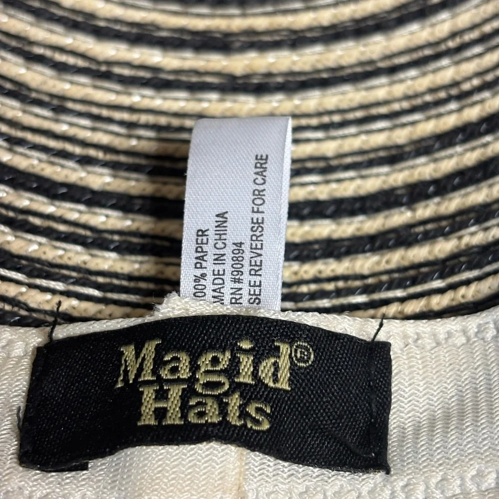 Magid Hats Striped Black‎ and Cream Women's 100% paper Sun Hat